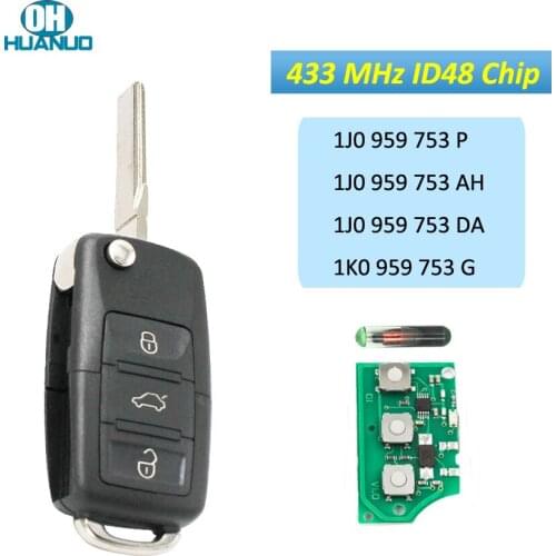 3 Buttons Flip Remote Key Fob With ID48 Chip 433MHz/434MHZ FCC ID:1J0 959 753 AH/DA/P 1K0 959 753 G for-VW PASSAT 2002-2005