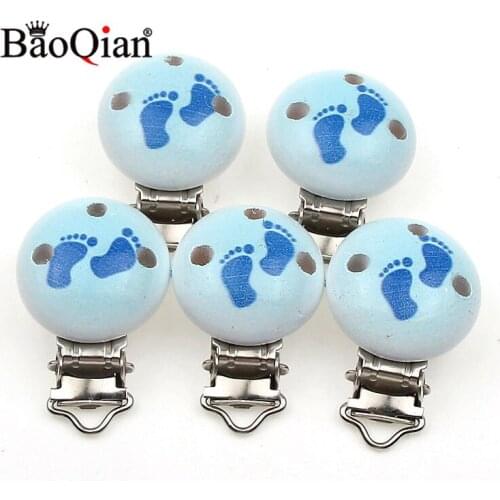 5Pcs Wooden Metal Baby Pacifier Clips For Holders Round Clasps Suspender Children Garment Accessories 29x45mm