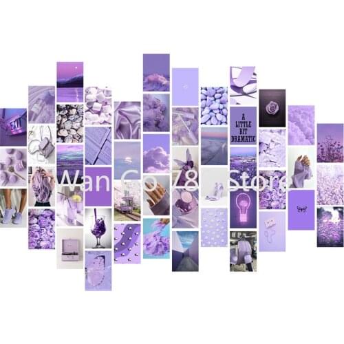50pcs Purple Element Wall Collage Kit Aesthetic Pictures Beachy Coastal Scenery Cute Butterfly Flowers Photo Prints Decoration