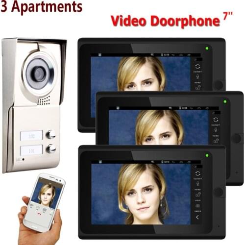 720P 7inch Record Wired Wifi 3 Apartments Video Door Phone Intercom System IR-CUT HD 1000TVL Camera IP Doorbell Camera