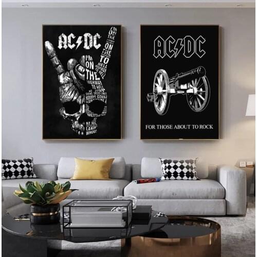 Abstract Painting Print AC DC Skeleton and Gun Car Canvas Painting Poster Modern Wall Art Picture Home Decor Black White Print