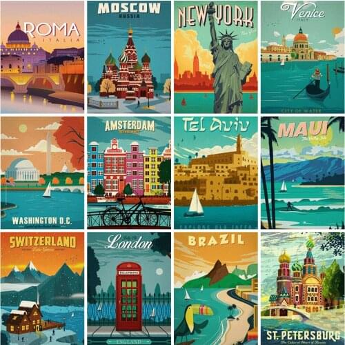 HUACAN Rome Diamond Painting Moscow City 5D DIY Diamond Embroidery City Rhinestones Picture Mosaic Home Decor