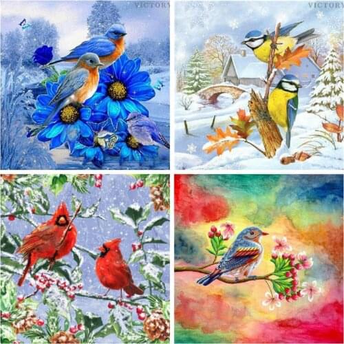 5D Full Square Round Diamond Embroidery Birds Diamond Painting Animal Winter Scenery Picture of Rhinestone Mosaic Home Decor