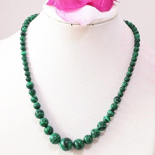 Free shipping green synthetic artificial malachite 6-14mm round beads necklace semi-precious stone high grade jewels 18inch B619