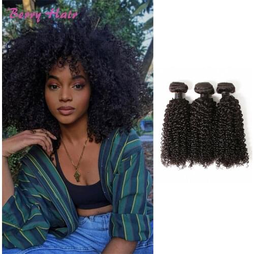 Brazilian Kinky Curly Human Hair Bundles Natural Color 3 Pcs Remy Human Hair Weave Kinky Curly Bundle Hair Extensions For Wome