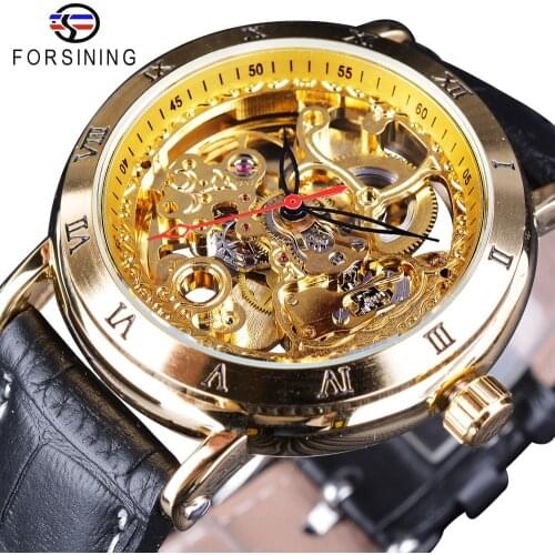 Forsining Royal Carving Roman Number Retro Steampunk Dial Transparent Men Watches Top Brand Luxury Automatic Skeleton Wristwatch