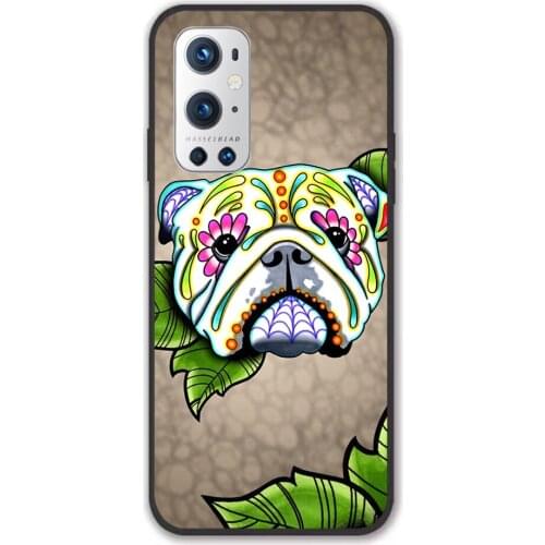 For Oneplus Day of the Dead English Bulldog Sugar Skull Dog Black TPU Border Oneplus Case