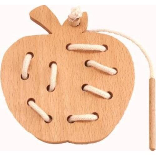 Wooden Toys Spinning Apple Montessori Game Children Baby Educational Creative Kawaii Toy Rope Wood Needle
