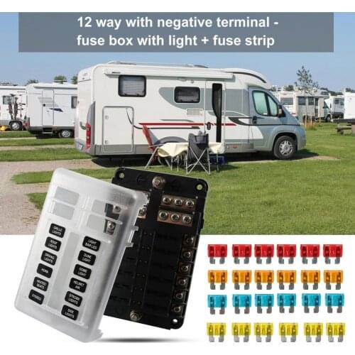 Fuse Holder Insulated with Negative Terminal LED Warning Indicator 12-Way Terminals Fuse Block Holder for Car