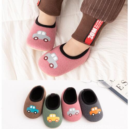 Baby Boys Girls Toddlers Cartoon Car Non-Skid Indoor Kids Floor Slipper Infant First Walker Cotton Knitted Shoes Ideal Gift
