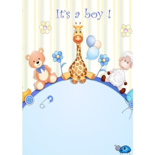 Cartoon Giraffe Bear Balloon Flowers Photography Backdrop Custom Background for Children Baby Shower Boy Photoshoot Fond Photo