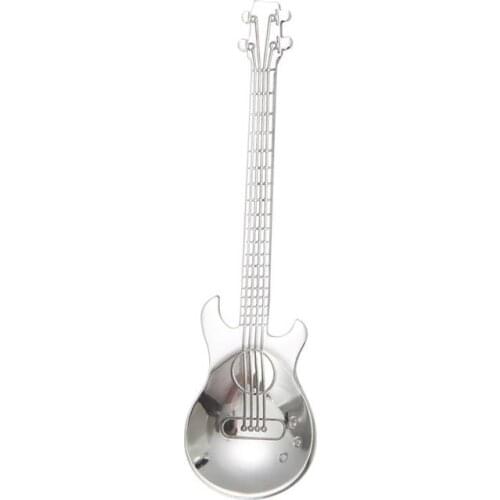 1pcs Stainless Steel Cartoon Guitar Spoon Creative Milk Coffee Spoon Ice Cream Candy Teaspoon Accessories Drinking Tools