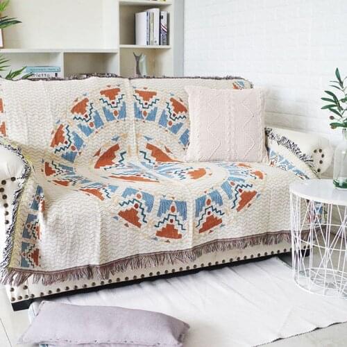 Geometry Pattern Cotton Sofa Cover with Tassel Thread Throw Blanket for Couch Sofa Decorative Two-Sided Office Coverlet Blankets