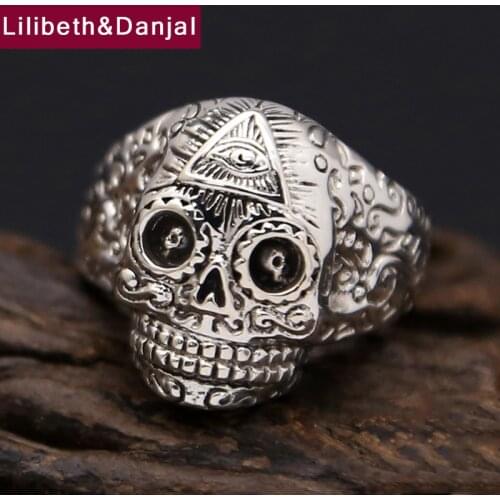 Vintage Ring 100% Real 925 sterling silver Men Women Egyptian Pharaoh Eyes of God Skull Adjustable Ring fine jewelry FR22
