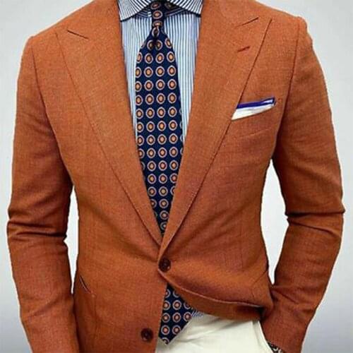 ANNIEBRITNEY 2020 Summer Orange Slim Fit Linen Men Suit With Ivory Pants Beach Groom Wedding Tuxedo Prom Wedding Business Suit