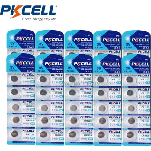 50Pcs PKCELL 3V Battery Lithium CR1220 DL1220 LM1220 ECR1220 1220 Button Coin Cell Batteries