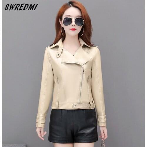 Motorcycle Leather Jacket Women Plus Size S-5XL Leather Coats Faux Leather Clothing Autumn Wear Epaulet Jackets For Girl SWREDMI