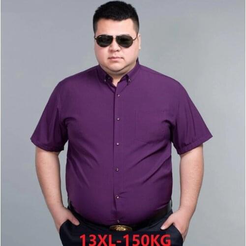 Summer Men Formal dress Shirt short Sleeve Business 7XL 8XL 9XL High Quality Larger Size 10XL 14XL purple blue Shirt 60 62 64 66
