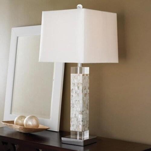 Novelty LED shell Table Lamps decorative Art Deco crystal lighting living room bedroom shell Table Lights with fabric lampshade