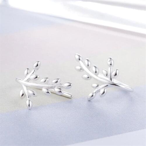 New Fashion Olive Leaf 925 Sterling Silver Jewelry Personality Ear Hook Tender Leaves Branch Female Gift Earrings E049