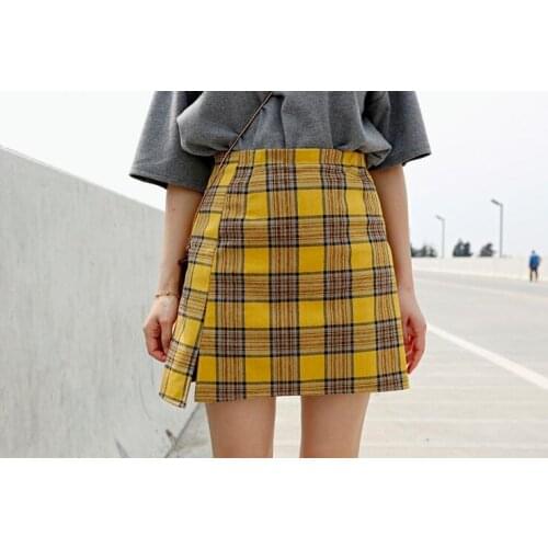 New Arrival Gothic Punk Harajuku Women Preppy Style High Waist Yellow Plaid Skirts Female Plus Size Fashion Mini Skirts XS-5XL