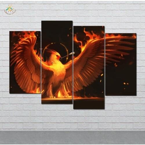 Fire Arrow Phoenix Bird art Wings Picture And Poster Canvas Painting Modern Wall Art Print Pop Art Wall Pictures 4 PIECES