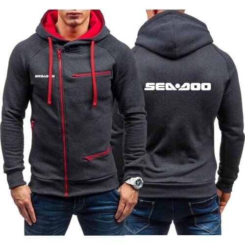 2021 Autumn Sea Doo Seadoo Moto Mens Hooded Sweatshirts New Slim Thick Pullover Male Diagonal Zipper Hoodies Coats