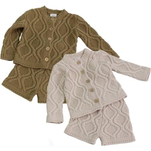 Autumn Winter Baby Knitted Twist Suit Children Clothing Boys Girls Baby Knit Sweater Cardigan + Shorts Suit Baby Clothes Suit