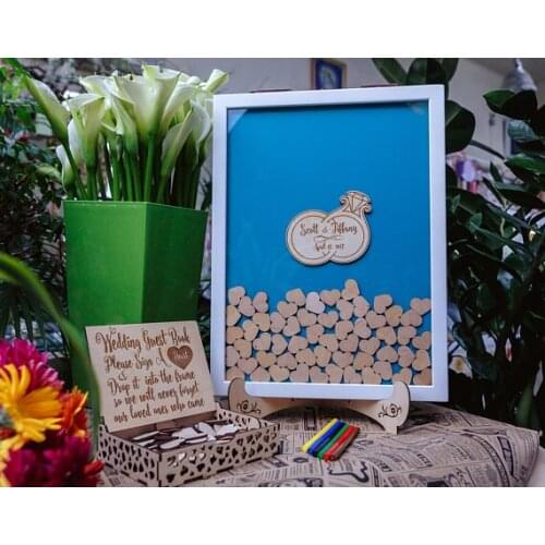 Personalize names date diamond Rustic wedding engraved BRIDE GROOM Alternative Wooden memory guestbooks with drop box signature