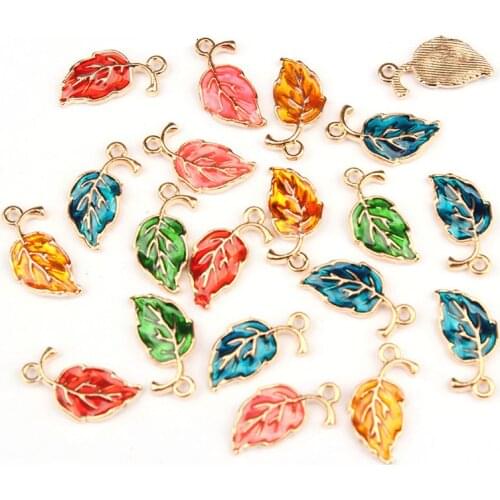20*10mm 10pcs/lot Zinc Alloy Drop Oil Leaves Shape Charms Pendant For DIY Jewelry Earrings Accessories