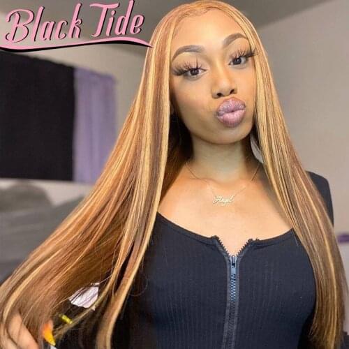 Straight Frontal Wig 200% Remy P4/27 Highlight Wig 13x4 Transparent Lace Wig Human Hair Lace Front Wig 30 Inch Lace Front Wig
