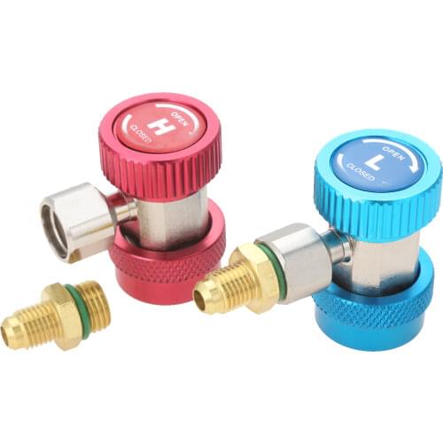 High Low Adjustable AC R134a Quick Coupler Connector Adapters 1/4" SAE HVAC Refrigerant Adapter Connector Manifold Gauge Set
