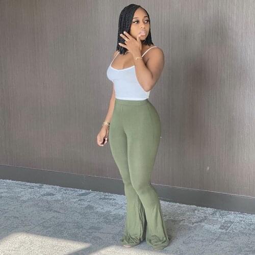 TNNAOFF Sexy Solid Skinny Flare Pants for Women 2021 Spring Summer Fashion Joggers High Waist Elastic Bell Bottom Casual Trouser