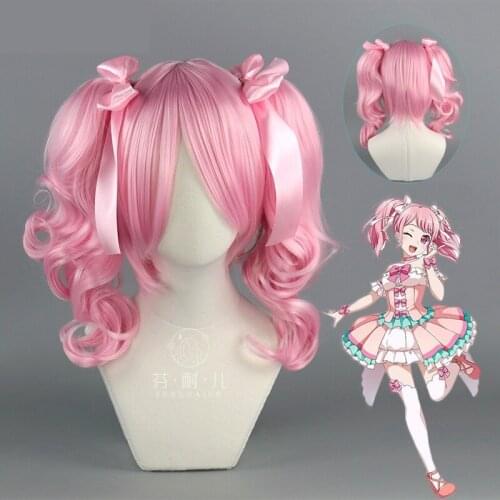 BanG Dream! Maruyama Aya Cosplay Wig Pink Ponytail Wavy Sweet Lolita Hair Role Play Heat Resistant Synthetic Hair Carnival