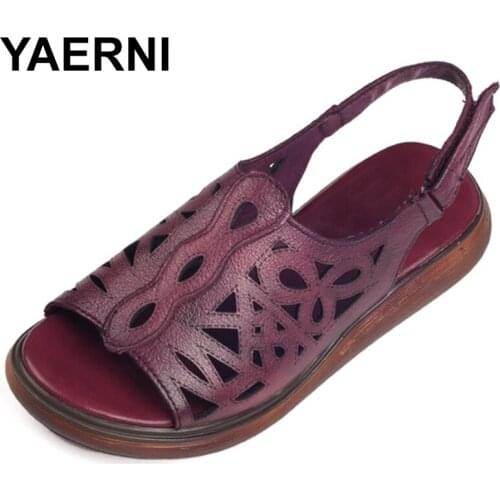 YAERNI Hollow Out Women Gladiator Sandals Vintage Hook Loop Low Heel Wedges Summer Shoes Woman Open Toe Zapatos Mujer E567