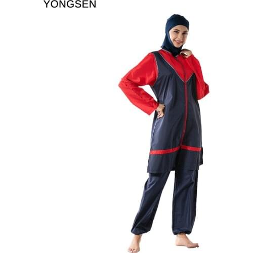 YONGSEN 2020 Womens Muslim Swimwear Burkinis Stitching Conservative Hijab Swimsuit Suit Full Cover Large Size Islamic Beachwear