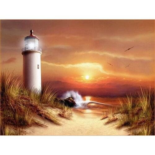 Sunset Seaside Landscape DIY Cross Stitch Embroidery 11CT Kits Craft Needlework Set Cotton Thread Printed Canvas Design
