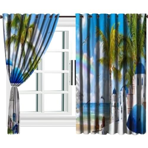 Curtain Seascape Seven Colors Rainbow Sailboats Castle 3d Seascape Curtains Living Room Bedroom Beautiful Practical Curtains