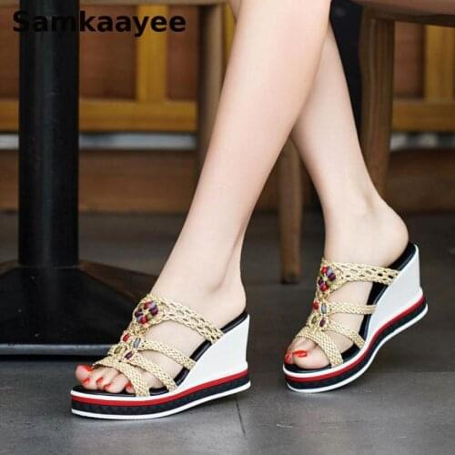Size 35-40 Women Sandals Slipper Summer Female Wedge Platform Pumps Leather Shoes Mujer Peep Toe Thick Bottom Hollow Sandalias 4