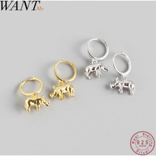 WANTME Real 100% 925 Sterling Silver Creative 3D Stereoscopic Rhino Studs Earrings For Fashion Women Animal Hoop Jewelry Gift