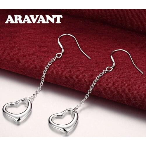 New Fashion 925 Silver Hollow Heart Long Chain Dangle Earring For Women Wedding Jewelry Gifts