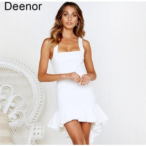 Deenor Fashion Ruffles Dress for Women Sling Sexy Sleeveless Dresses Summer Korean Chic Solid Clothing Sundress
