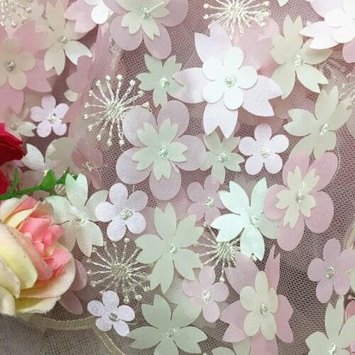 1Y/lot 3D flower chiffon lace fabric new mesh embrodiery for wedding dress accessories DIY material