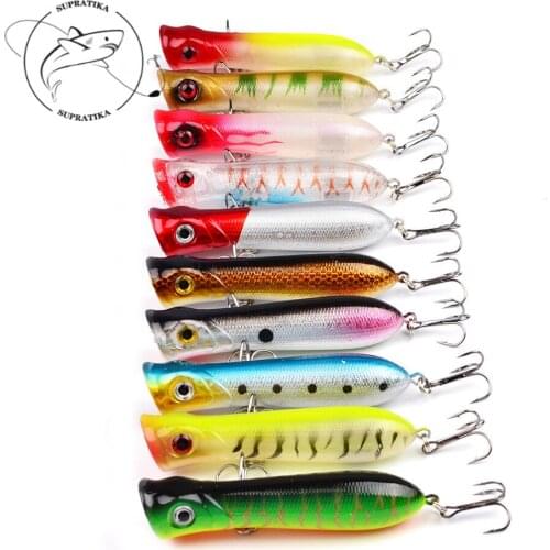 10Pcs/Lot Floating Swimming Popper Fishing Lures 10.7g/8cm Top Water Wobbler Hard Bait Sea fishing Treble Hooks Artificial Bait
