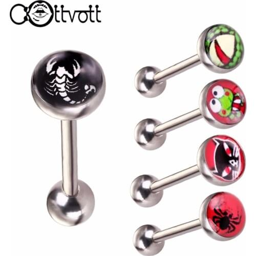 5pcs/lot Cute Animal Tongue Rings Cat Spider Frog Scorpions Snake Stainless Steel Tongue Bar Piercing Body Jewelry Boy Girl SD55