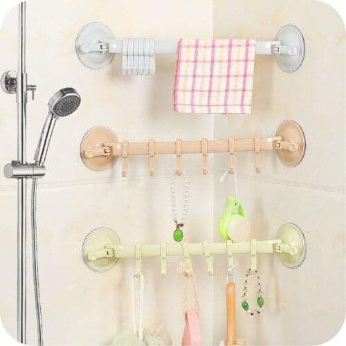 6 Hooks Movable Bathroom Hooks Plastic Suction Cup Kitchen Hanger Organizer Bathroom Accessories Flexible Storage Rack Shelf