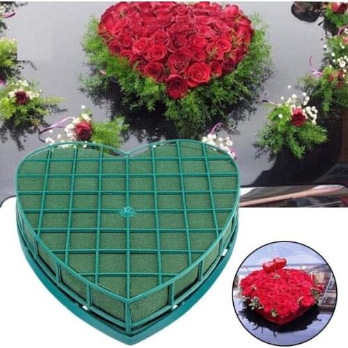 D08D Wedding Car Heart Shape Flower Foam Cage with Suction Cup Styrofoam Block Mud