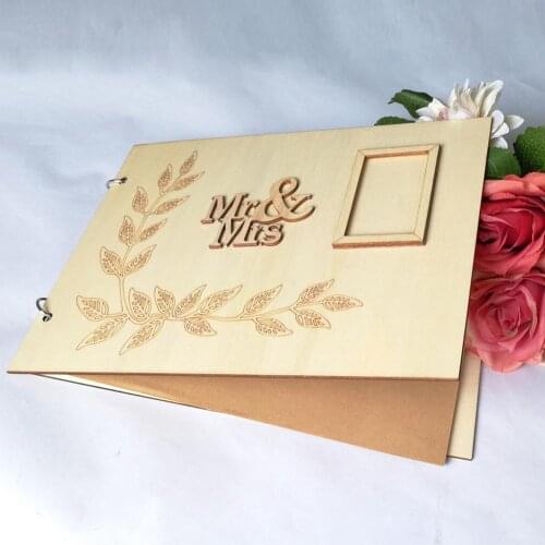 Personalized Guest Book Wreath Wedding Engraved Wooden Guest Book Floral Wedding Decor Engagement Guestbook Photo Books