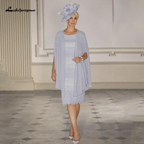 Lakshmigown Elegant Chiffon Mother Of The Bride Dresses with Jacket Scoop Neckline Knee Length Fashion Wedding Guest Dresses