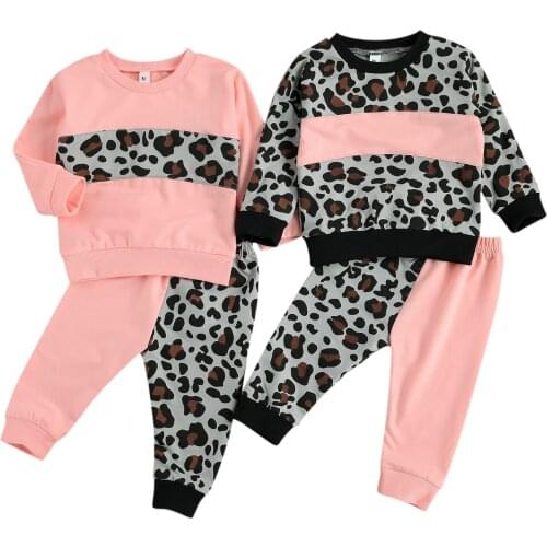 FOCUSNORM 0-4Y Autumn Infant Kids Girls Clothes Sets Leopard Patchwork Long Sleeve Pullover Sweatshirt Tops Pants